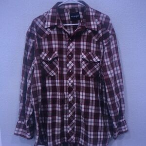 Wrangler Red and White Plaid Button-Down Shirt